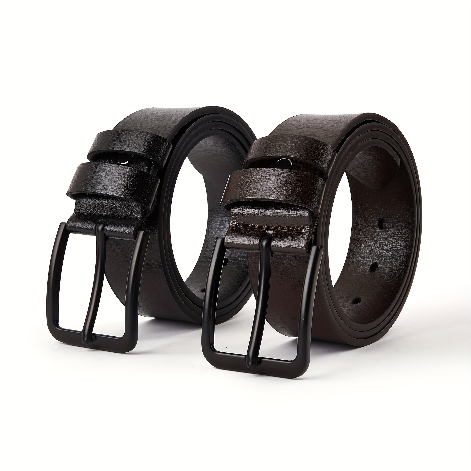 Men's Leather Belt with Square Alloy Buckle Adjustable Casual & Formal Dress Bel